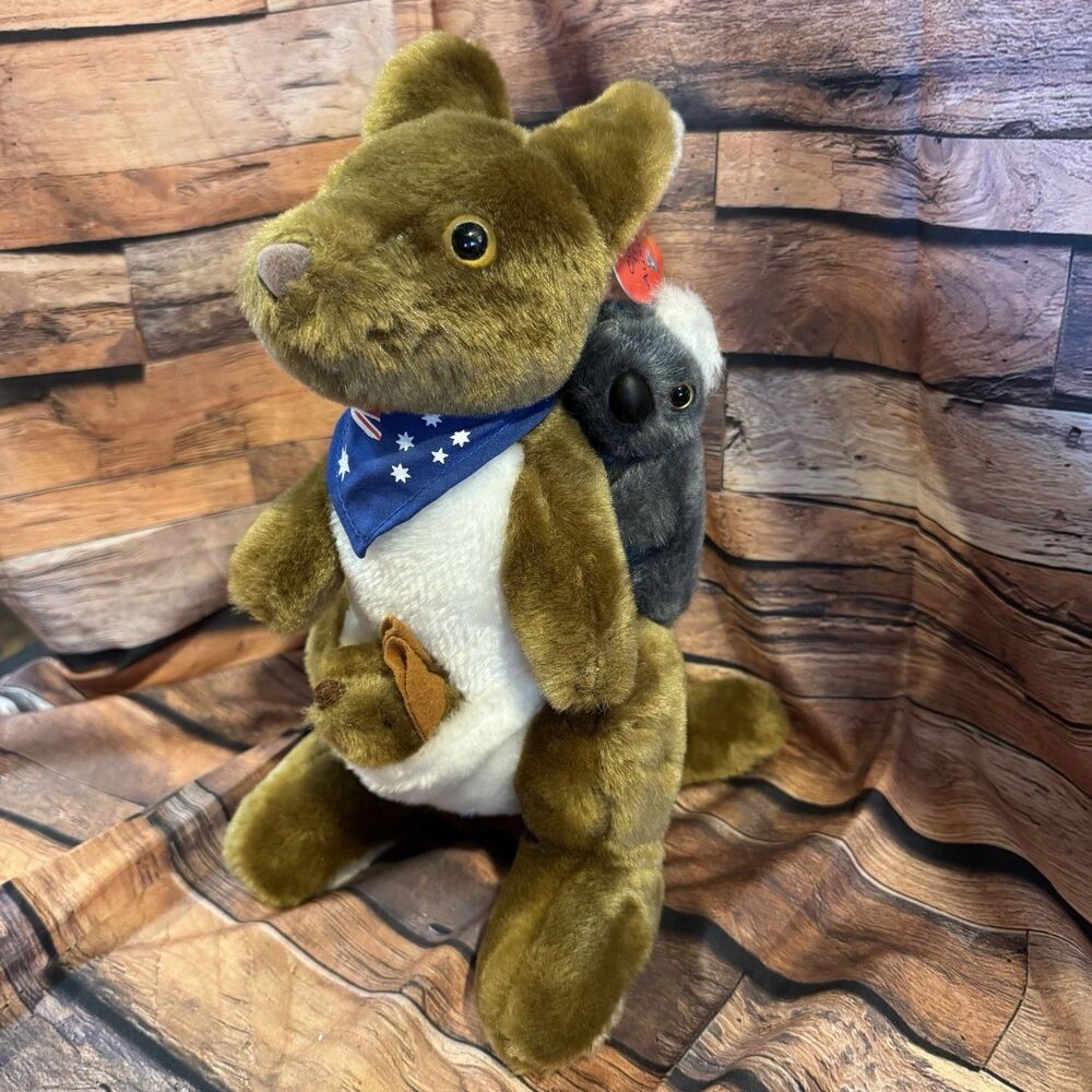 Kangaroo Plush Stuffed Animal Joey in Pouch Koala on Back Souvenir Toy Australia